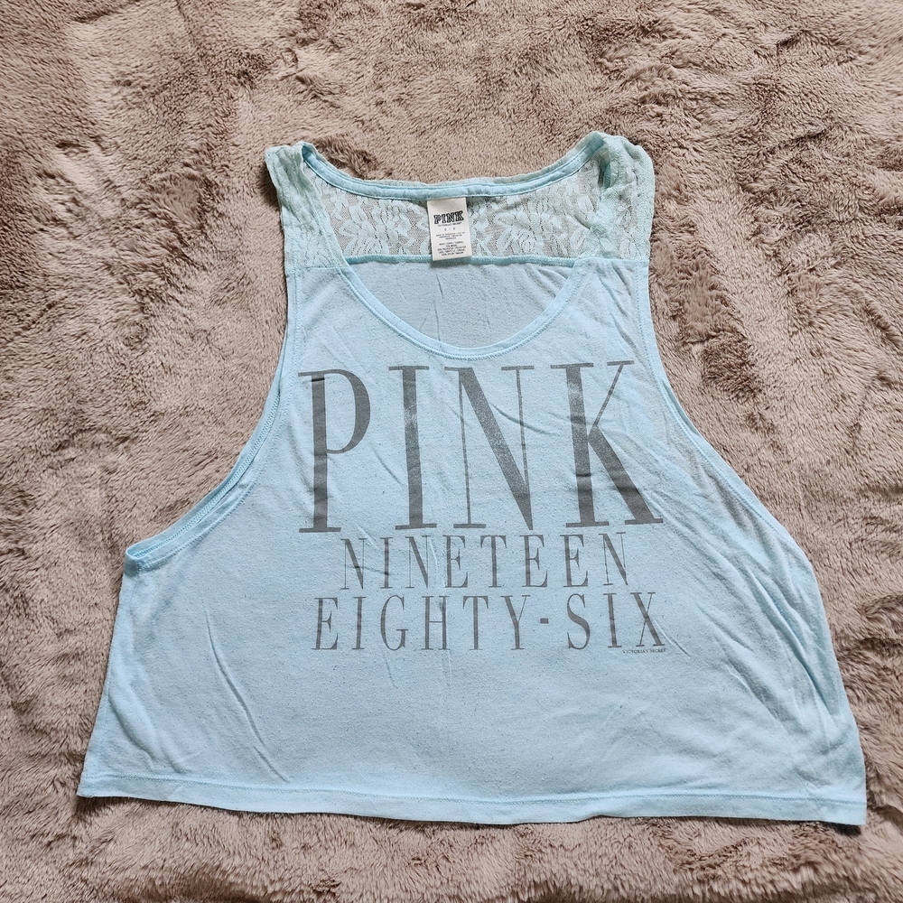 PINK Victoria's Secret Light Blue Graphic Tank Top